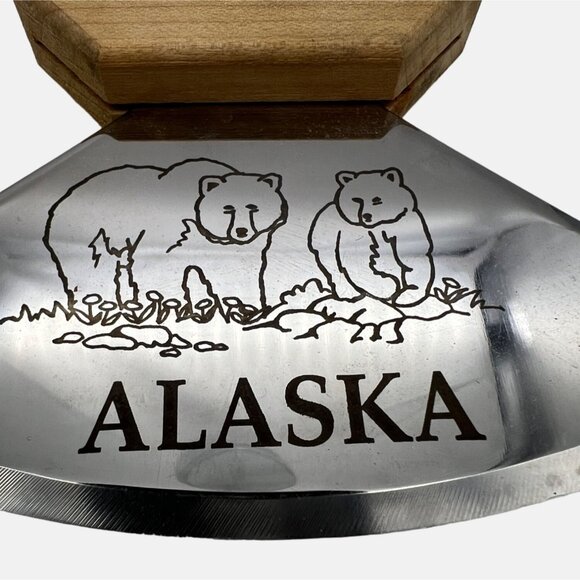 Alaskan ULU Stainless Steel Dough Knife Wood Handle Bear Design 5.5” Blade - Picture 4 of 7